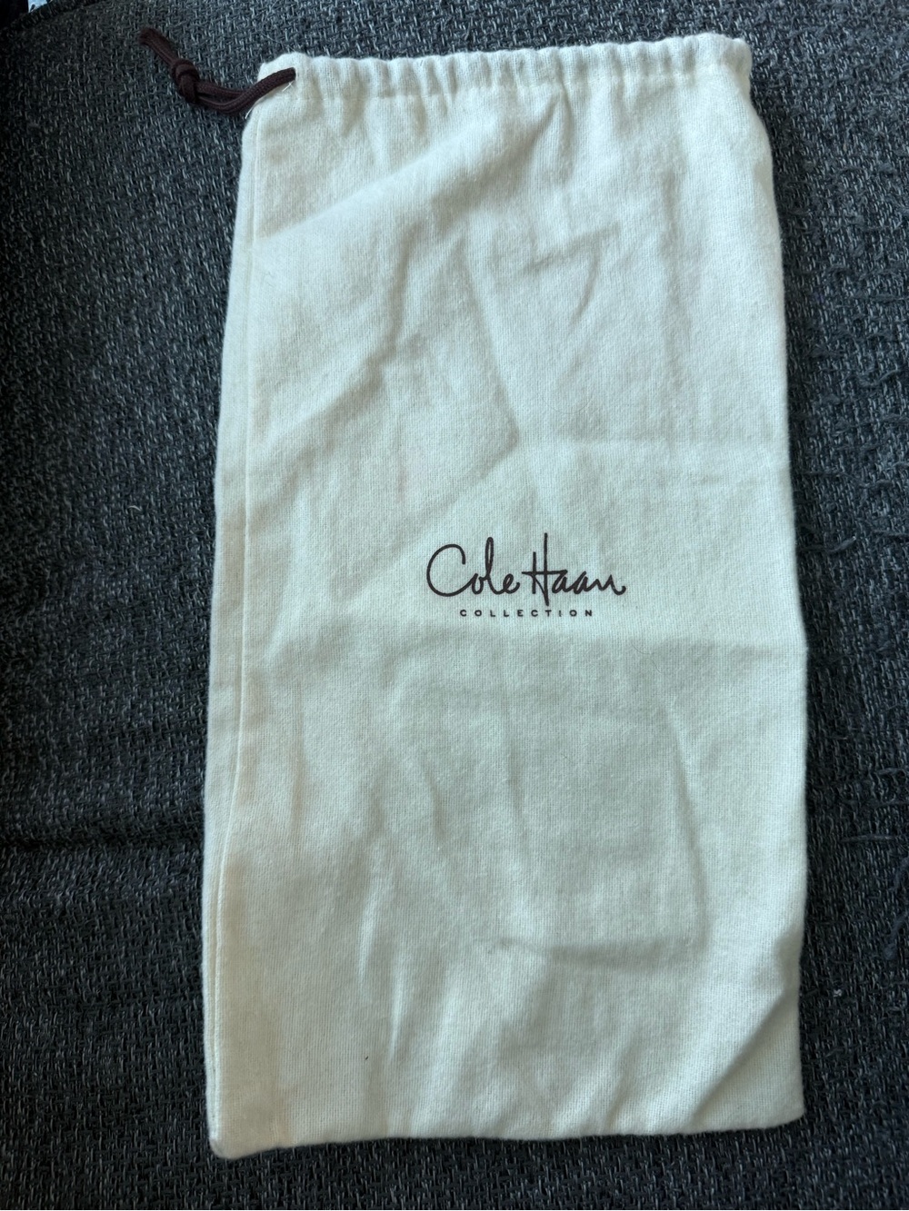 Cole Haan Cream Drawstring Shoe Bag with Brown Logo